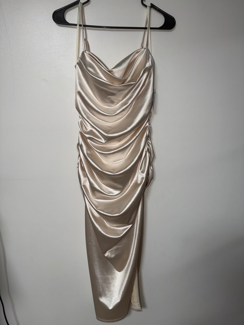 Windsor Satin Cowl Ruched Midi Dress - Cream